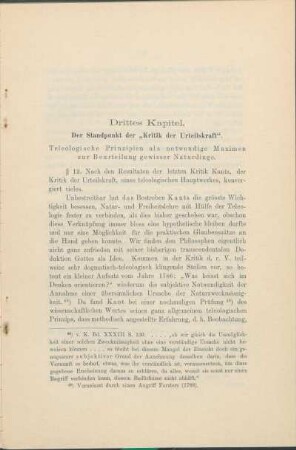 Drittes Kapitel. Der Standpunkt der "Kritik der Urteilskraft".