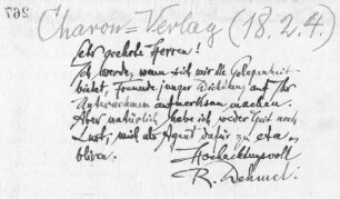 Brief an den Charon-Verlag