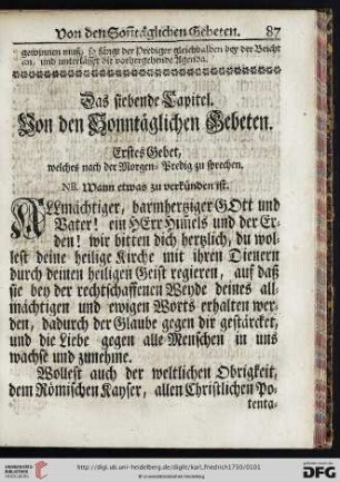 Das siebte Capitel von den Sonntaeglichen Gebeten