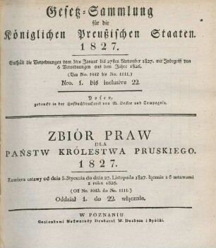 1827: Gesetzsammlung für die Königlichen Preußischen Staaten