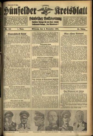 Erste Ausgabe vom Mittwoch, den 02. November 1938.