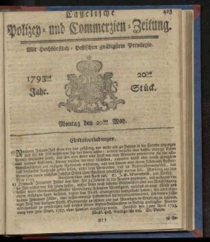 20tes Stueck, Montag den 20ten May. 1793