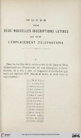 Sér. 5: Notes sur deux nouvelles inscriptions latines et sur l'emplacement d'Elefantaria