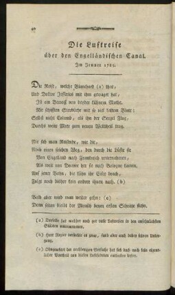 Die Luftreise über den Engelländischen Canal. Im Jenner 1785.