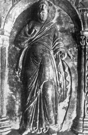 Hildesheim, St. Michael, ehem. Benediktiner-Klosterkirche, Nordwest-Querhausarm, Chorschranke, Seite zum Querhaus, Jakobus