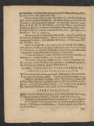 Libri Theologici Theologorum Religionis Calvino-Reformatae.