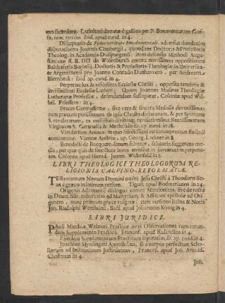 Libri Theologici Theologorum Religionis Calvino-Reformatae.