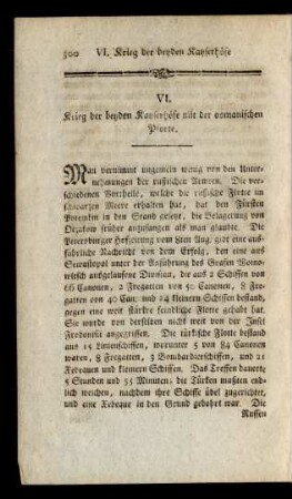 VI. Krieg der beyden Kayserhöfe mit der osmanischen Pforte