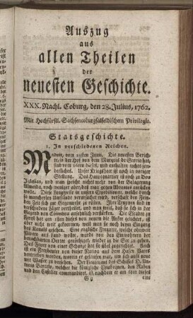 XXX. Nachl. Coburg, den 28. Julius, 1762.