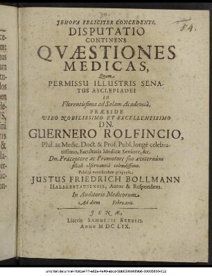 Disputatio Continens Quaestiones Medicas