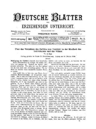 Über das Verhältnis des Gefühls zum Intellekt in der Kindheit des Individiums und deren Völker : (Schluss)