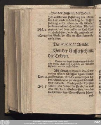 Der XXXII. Artickel. Von der Aufferstehung der Todten.