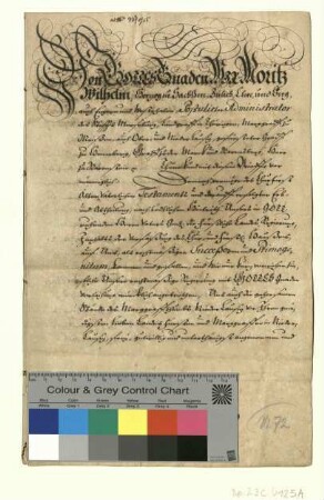 Revers Herzog Moritz Wilhelms von Sachsen-Merseburg wegen Bestätigung der Landesprivilegien des Markgraftums Niederlausitz.