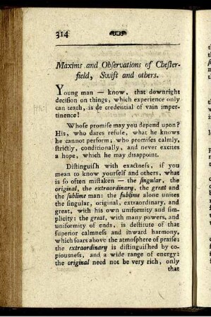 Maxims and Observations of Chesterfield, Swift and others.