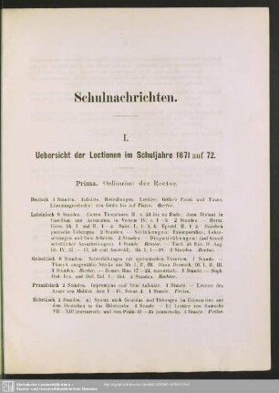 I. Uebersicht der Lectionen