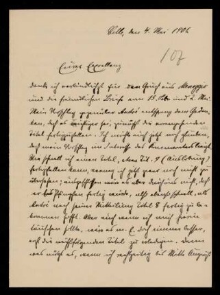 107: Brief von Otto Strecker an Gottlieb Planck, Celle, 4.5.1906