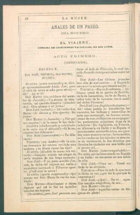 Anales de un paseo. : Día noveno. - El viajero. Comedia de costumbres nacionales, en dos actos. [Continuación]