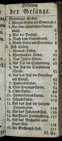 Ordnung der Gesänge.