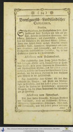 Breyßgauisch-Landständischer Consessus.