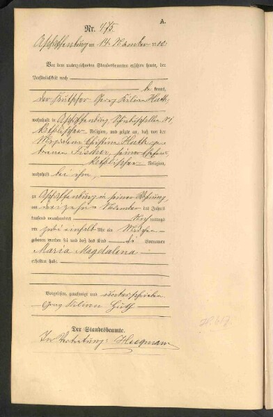 Standesamtsbuch der Stadt Aschaffenburg: Geburten 365/1900 - 184/1901