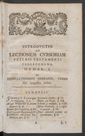 Introductio Ad Lectionem Cursoriam Veteris Testamenti Prolegomena