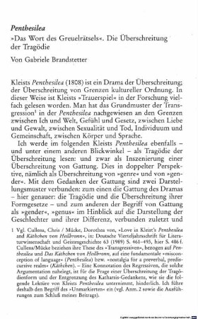 Penthesilea : "Das Wort des Greuelrätsels" ; die Überschreitung der Tragödie