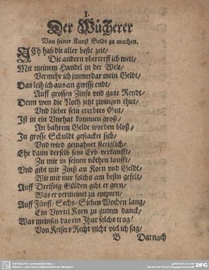 I. Der Wücherer Von seiner Kunst Goldt zu machen.
