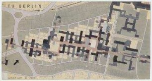 Ideenwettbewerb "Bebauung Obstbaugelände der Freien Universität Berlin", FU Berlin (nicht realisiert), 4. Preis – Lageplan. Berlin-Dahlem