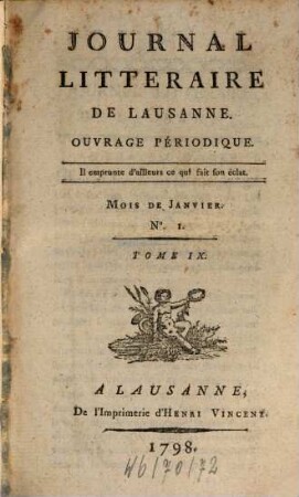 Journal littéraire de Lausanne : ouvrage périodique. 9. 1798