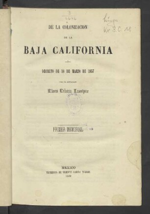 memorial 1: Historia de la colonización de la Baja California