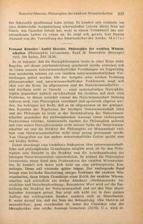 235-236 [Rezension] Renoirte, Fernand, Philosophie der exakten Wissenschaften