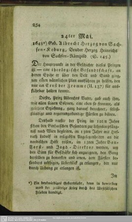 24ter Mai. 1648 Geb. Albrecht Herzog von Sachsen-Koburg, Bruder Herzog Heinrichs von Sachsen-Römhild