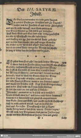 Der III. Satyrae Inhalt …