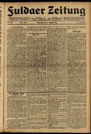 Erste Ausgabe vom Samstag, den 02. August 1913.