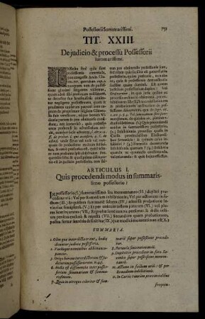 Tit. XXIII. De judicio & processu Possessorii summarissimi.