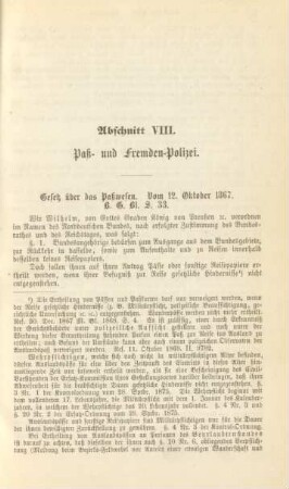 Abschnitt VIII. Paß- und Fremden-Polizei