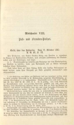 Abschnitt VIII. Paß- und Fremden-Polizei