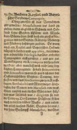 13. Dr. Bechers Kayserl. und Bayrische Seyden-Compagnia.