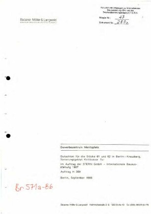 Gutachten: Gewerbezentrum Moritzplatz, Blöcke 61 und 62 - Bestandsanalyse, ökologische Konzepte