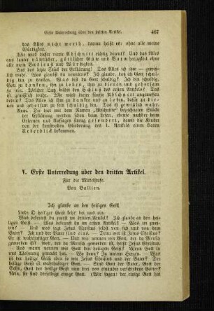 Erste Unterredung über den dritten Artikel : für die Mittelstufe