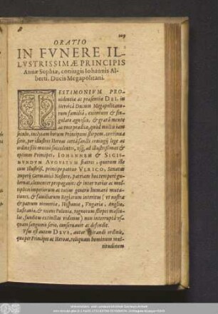 Oratio In Funere Illustrissimae Principis Annae Sophiae, coniugis Iohannis Alberti, Ducis Megapolitani.