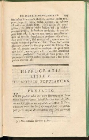 Hippocratis Liber V. De Morbis Popularibus