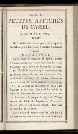 No XCII (Jeudi 17 Juin 1784)