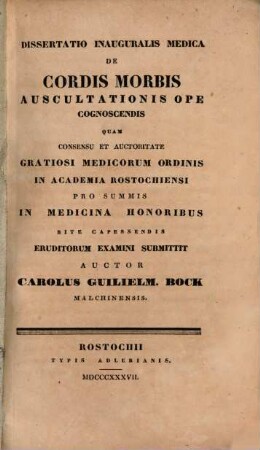 Dissertatio inauguralis medica de cordis morbis auscultationis ope cognoscendis