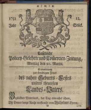 12. Stueck, Montag den 20. Martii 1752
