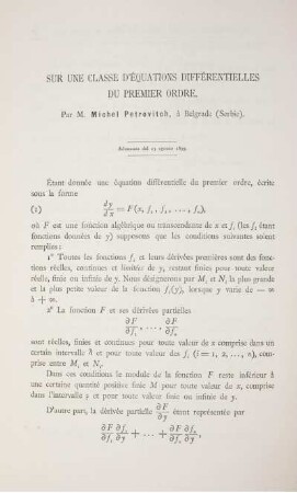 Sur une classe d´équations différentielles du premier ordre.