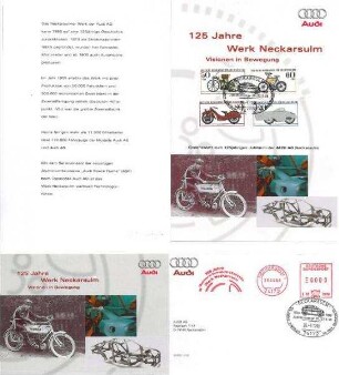 Gedenkblatt "125 Jahre Werk Neckarsulm Audi" mit Sonderstempel
