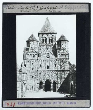 Maursmünster, Abteikirche St. Stephan : Ansicht von W, Westbau, Westwerk