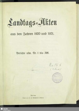 1.1920/22,1: Landtags-Akten / Berichte