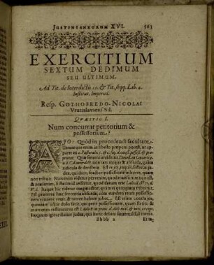 Exercitium Sextum Dedimum Seu Ultimum.
